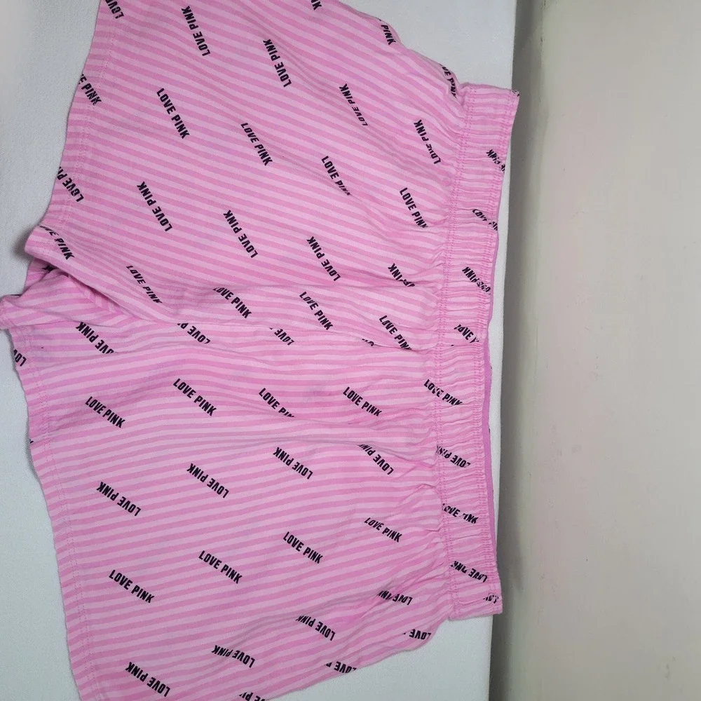 PINK Victoria's Secret Womens Pink Striped Logo Boxer Pajama‎ Shorts Size M
